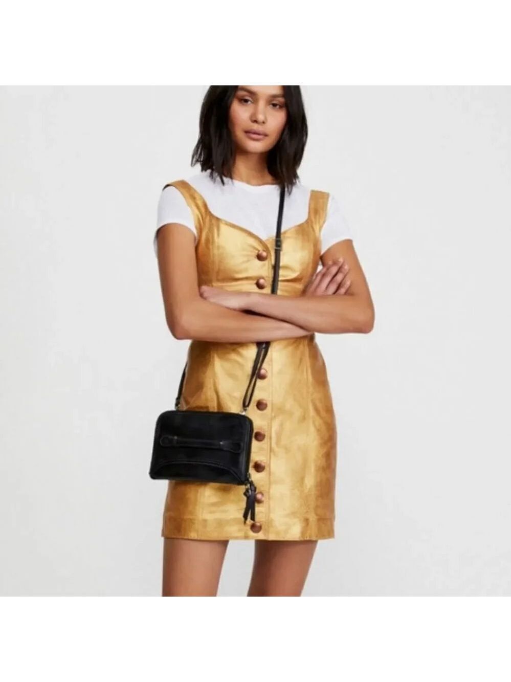 Free People Goldie Cow Leather Mini Dress